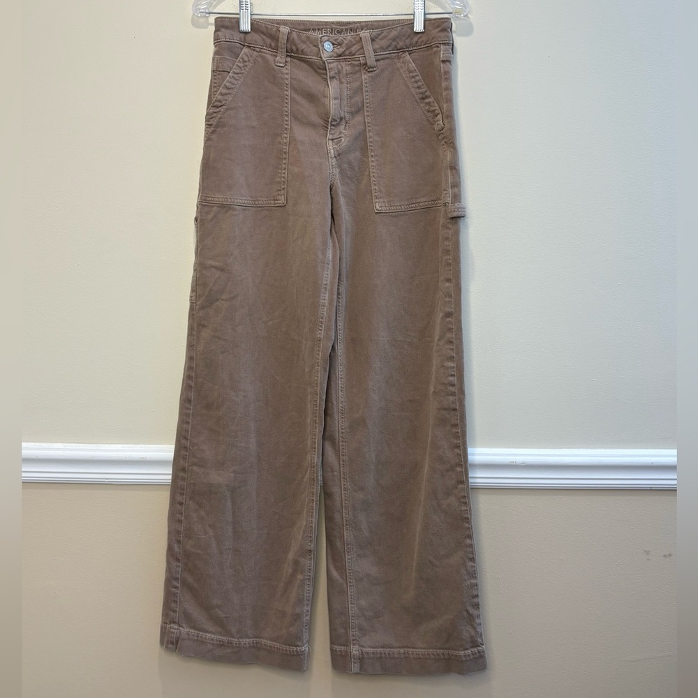 American Eagle Outfitters Light Brown super high rise ultra wide leg
